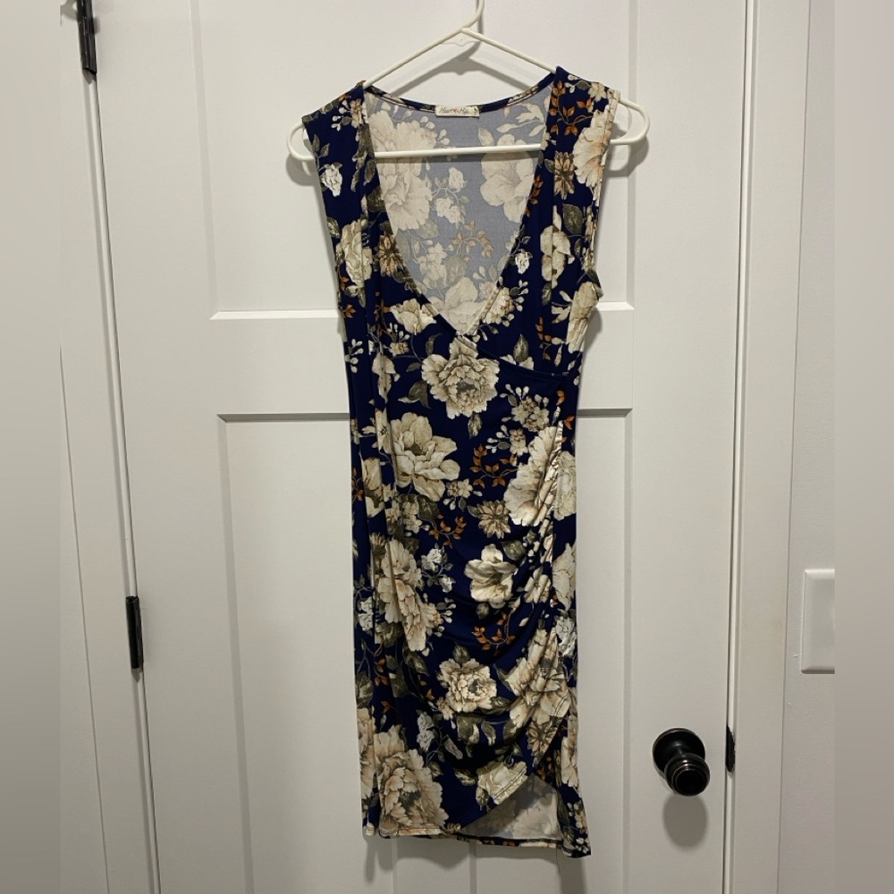 Heart Hips Navy Floral Midi Dress